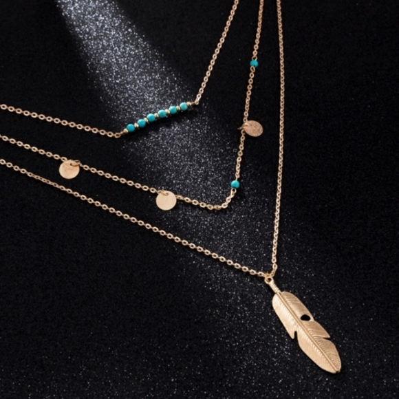 Goldtone Feather Layered Necklace - Picture 5 of 5